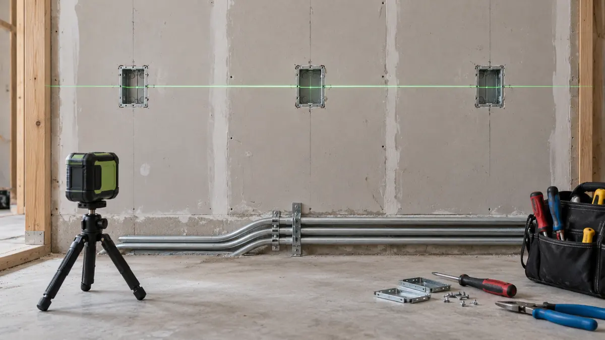 Horizontal laser reference for aligning electrical wall boxes