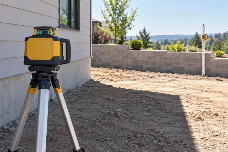 Outdoor laser setup with a receiver rod at a separate measurement station