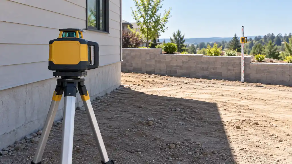Outdoor laser setup with a receiver rod at a separate measurement station